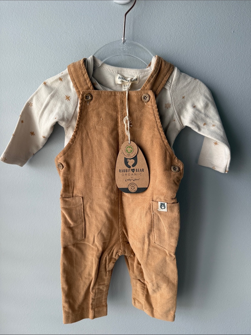 Rabbit + Bear Organic Brown Corduroy Overall and Onesie Set NWT